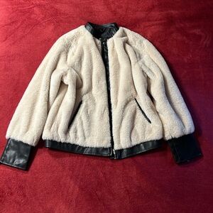 Fem Faux Fur and Leather Jacket. Size Small. Cream.